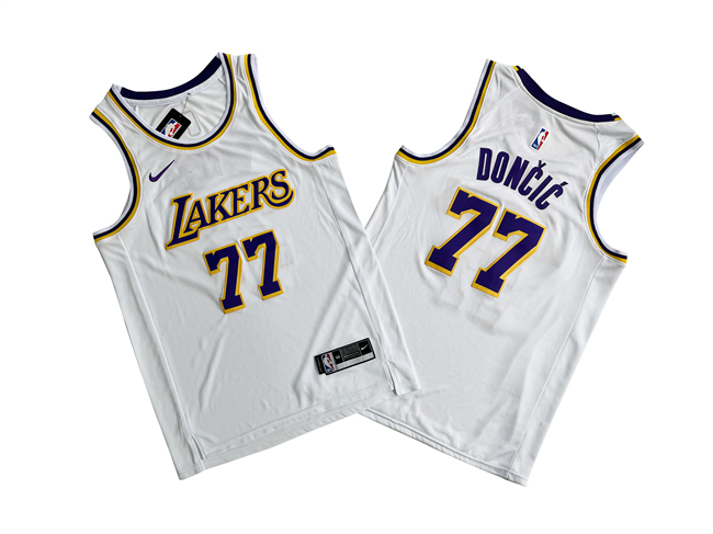 Men's White Los Angeles Lakers #77 Luka Dončić Association Edition Stitched Basketball Jersey